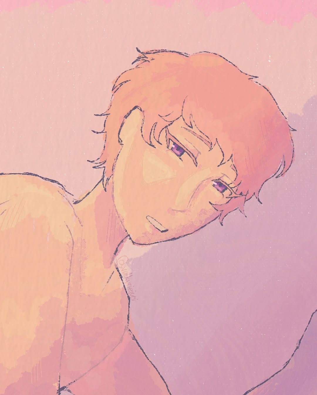 Short pink haired woman that is shown naked but the image is only cut off to the collarbone.